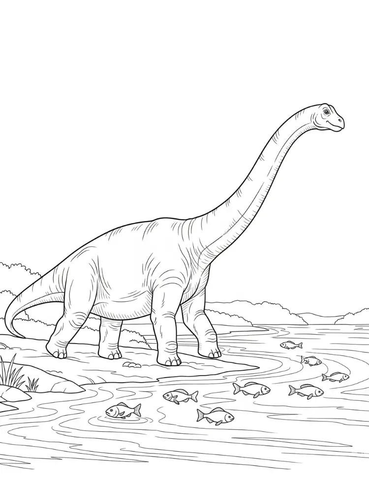 Kleurplaat Brontosaurus 8 brontosaurus bij de rivier kleurplaat