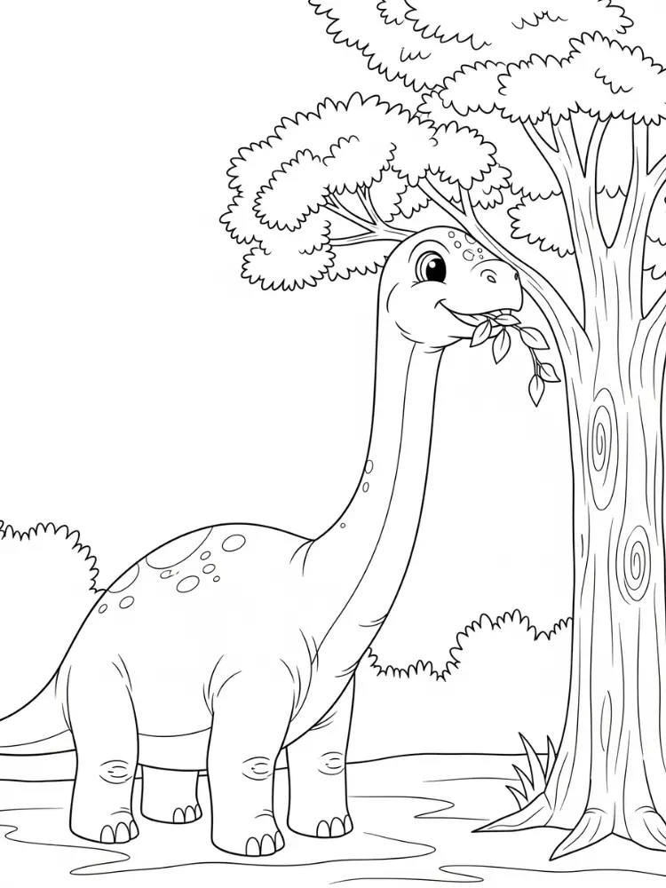 Kleurplaat Brontosaurus 32 brontosaurus eet bladeren aan boom kleurplaat