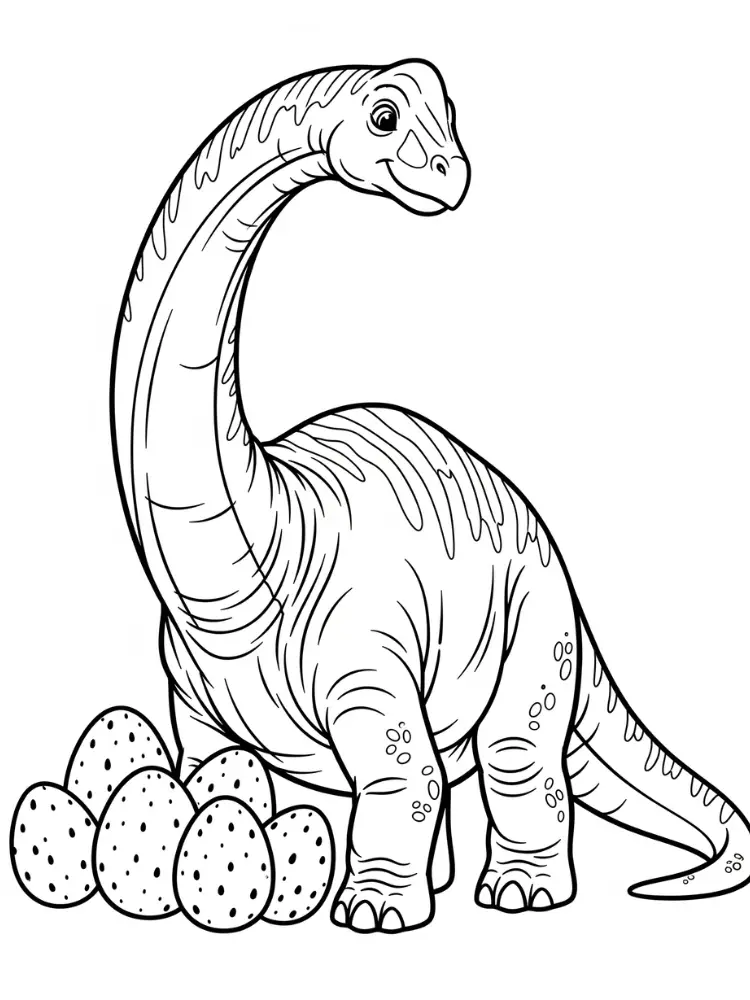 Kleurplaat Brontosaurus 26 brontosaurus met dino eieren kleurplaat