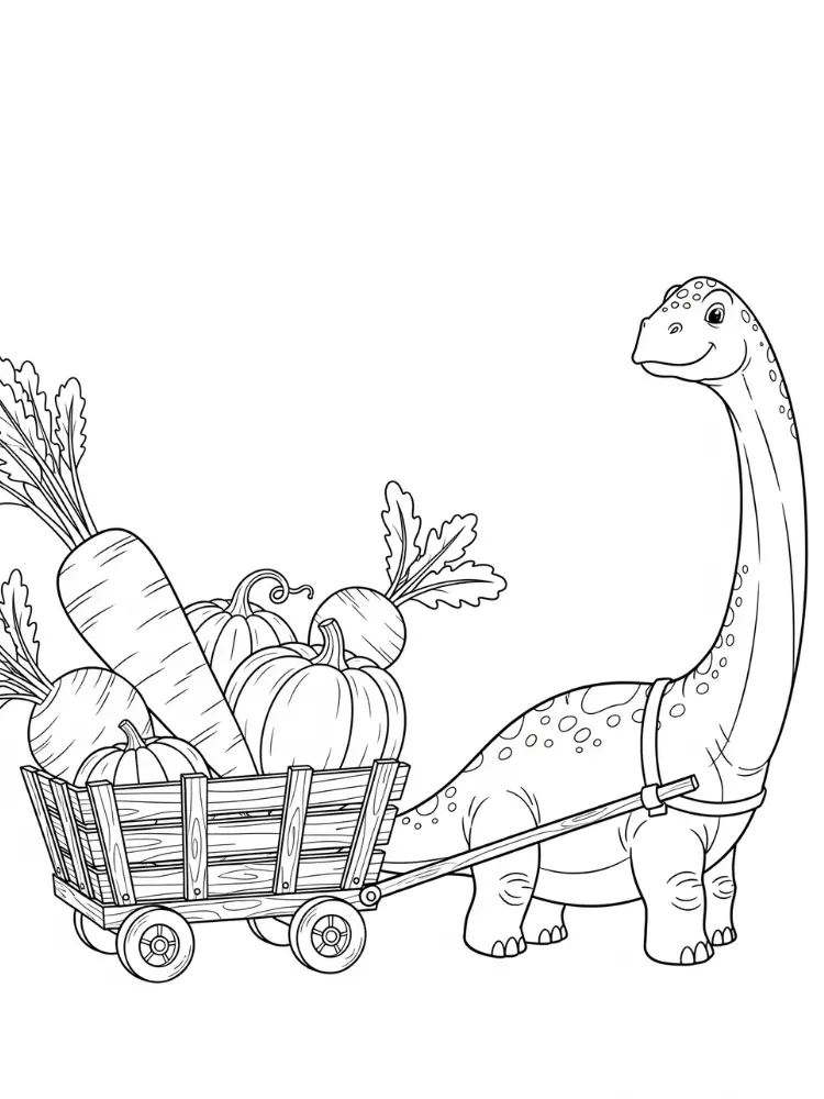 Kleurplaat Brontosaurus 25 brontosaurus met groentekar kleurplaat