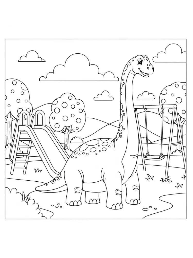 Kleurplaat Brontosaurus 20 brontosaurus op speelplaats kleurplaat
