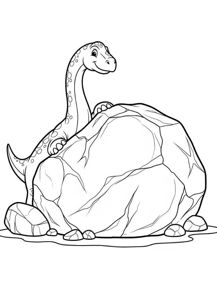 Kleurplaat Brontosaurus 16 brontosaurus verstopt achter grote rots kleurplaat
