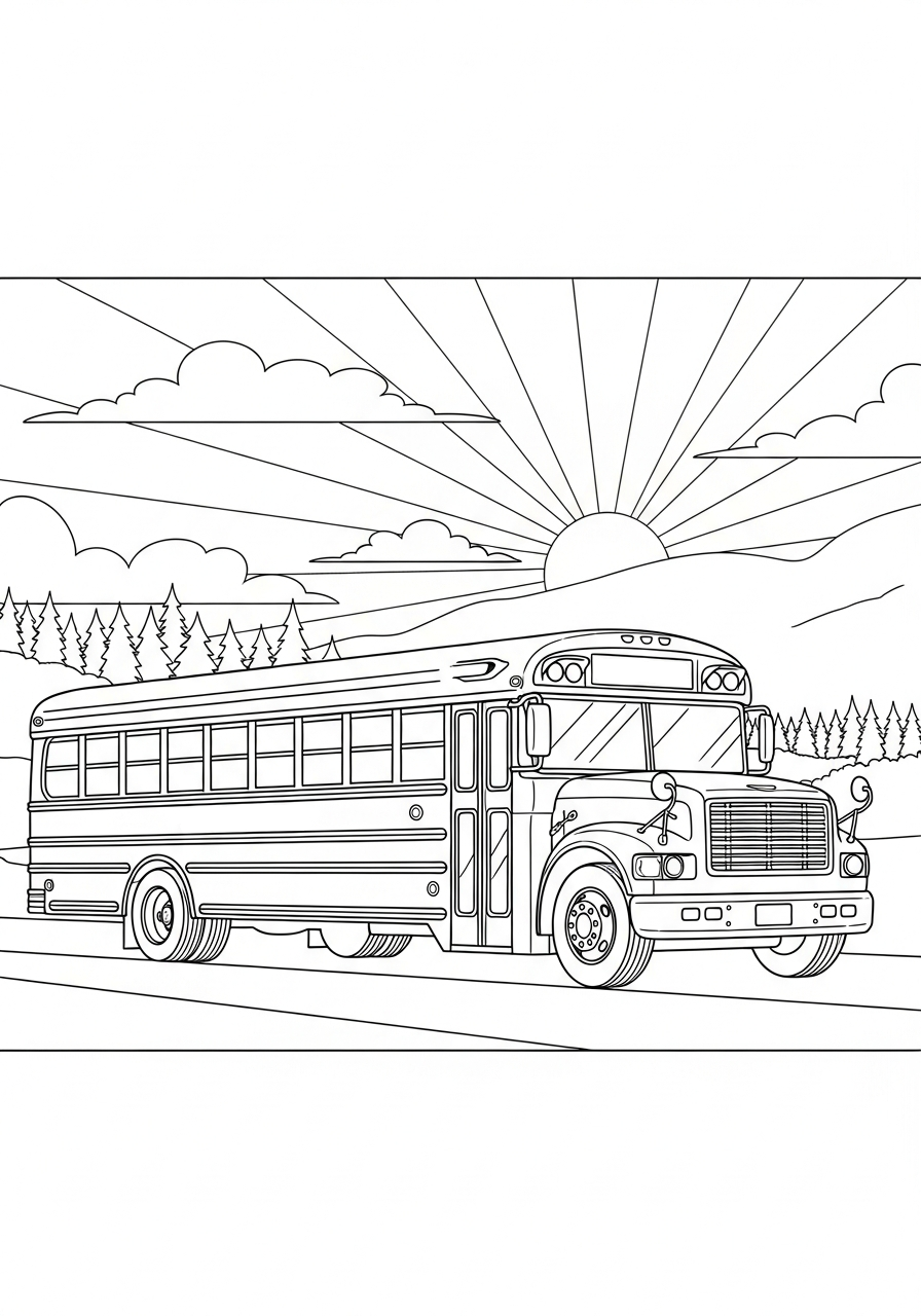 Kleurplaat Bus 10 bus bij de zonsopgang kleurplaat