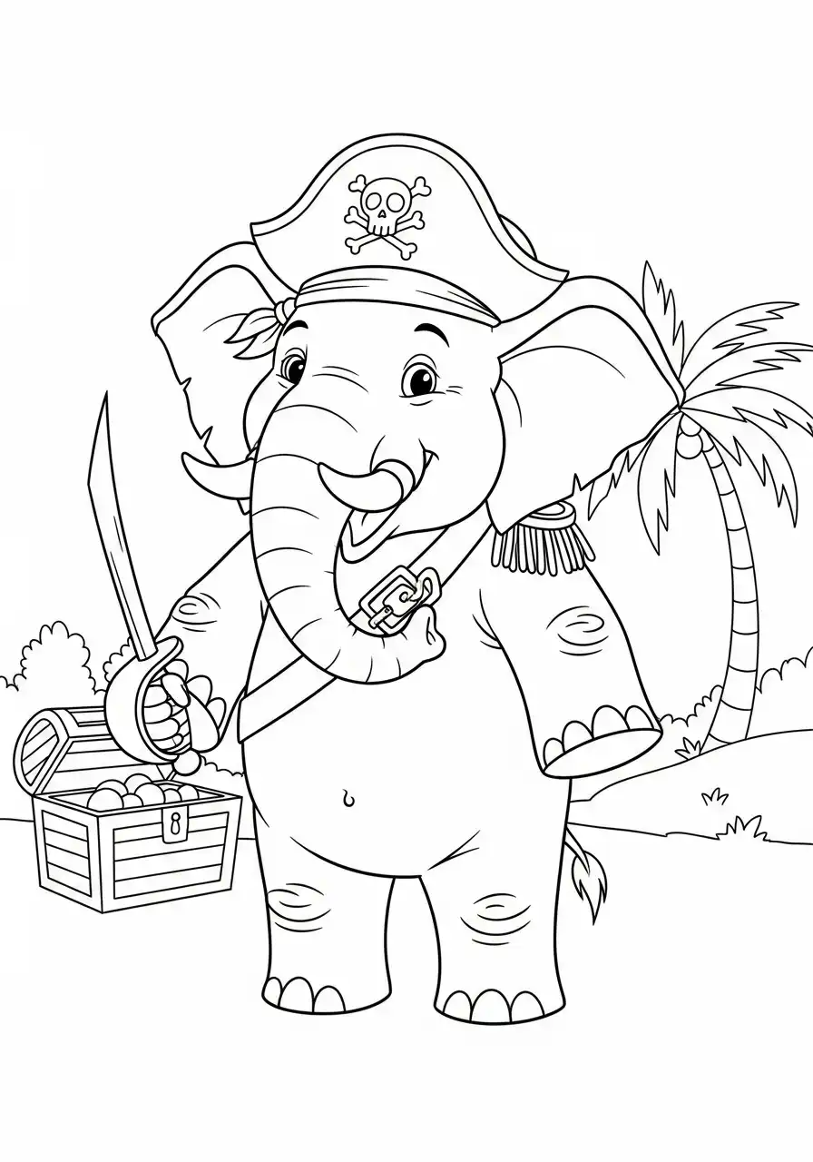 Kleurplaat olifant 10 cartoon piraten olifant schatkist kleurplaat