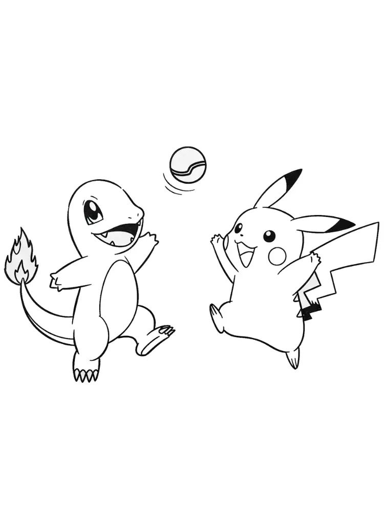 Charmander Kleurplaat 9 charmander en pikachu spelen bal kleurplaat