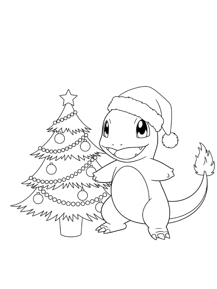 Charmander Kleurplaat 25 charmander kerstboom met muts kleurplaat