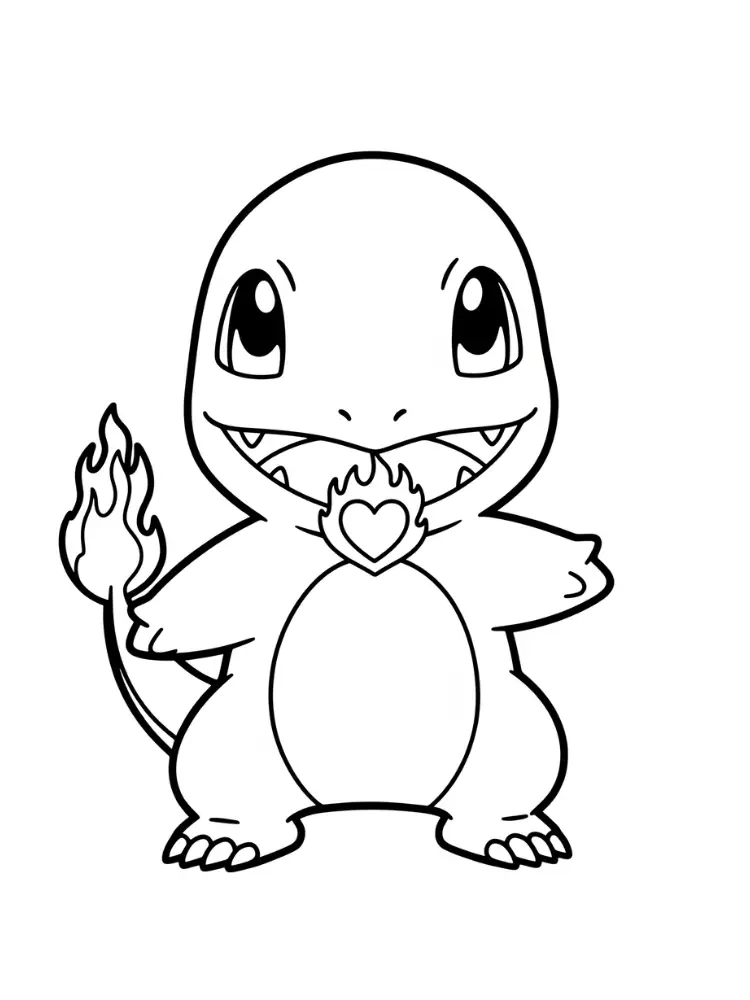 Charmander Kleurplaat 22 charmander met hartvuur in borst kleurplaat