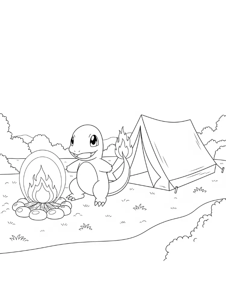 Charmander Kleurplaat 20 charmander op kampeervakantie kleurplaat