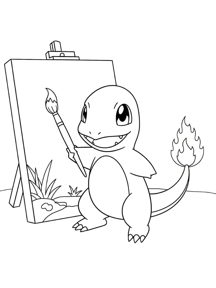 Charmander Kleurplaat 19 charmander schildersdoek en kwast kleurplaat