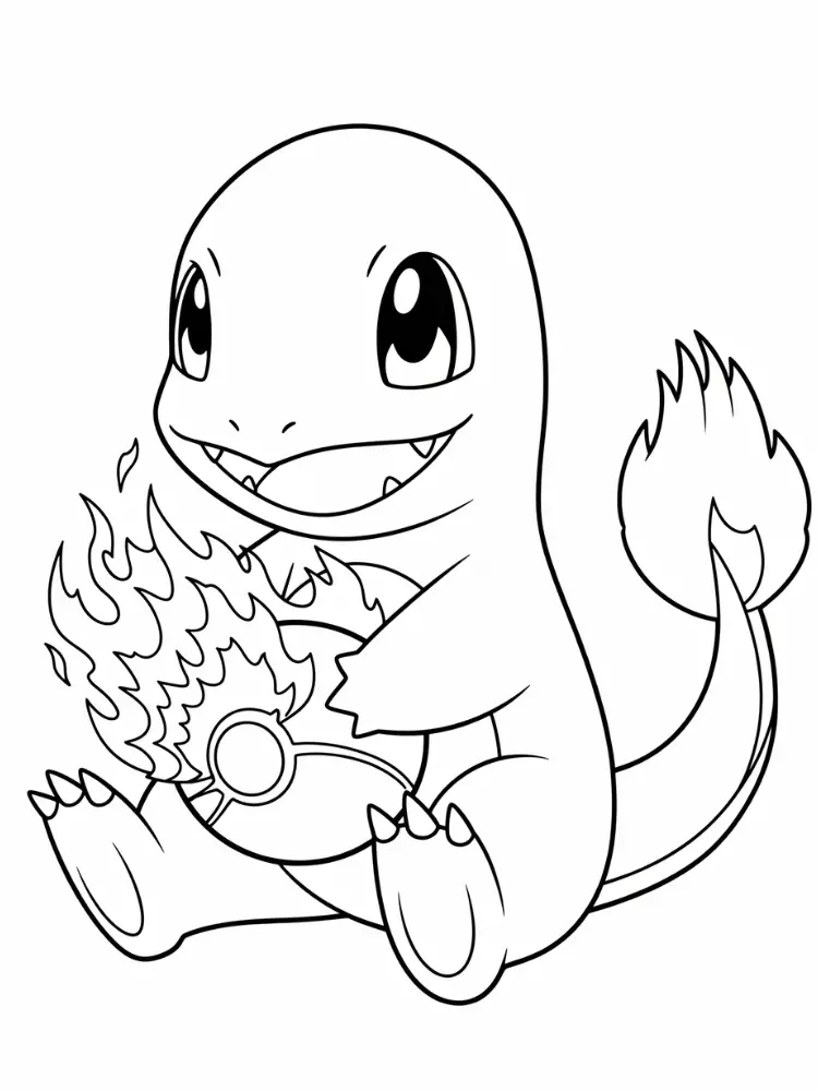 Charmander Kleurplaat 18 charmander speelt met brandende pokebal kleurplaat