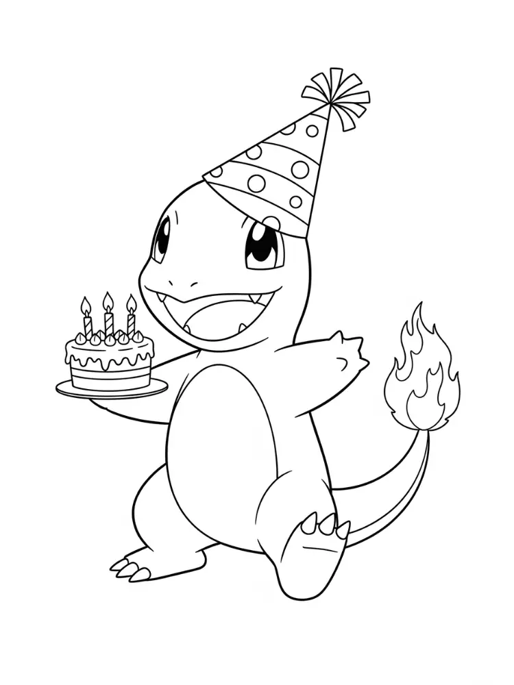 Charmander Kleurplaat 16 charmander verjaardagstaart kleurplaat