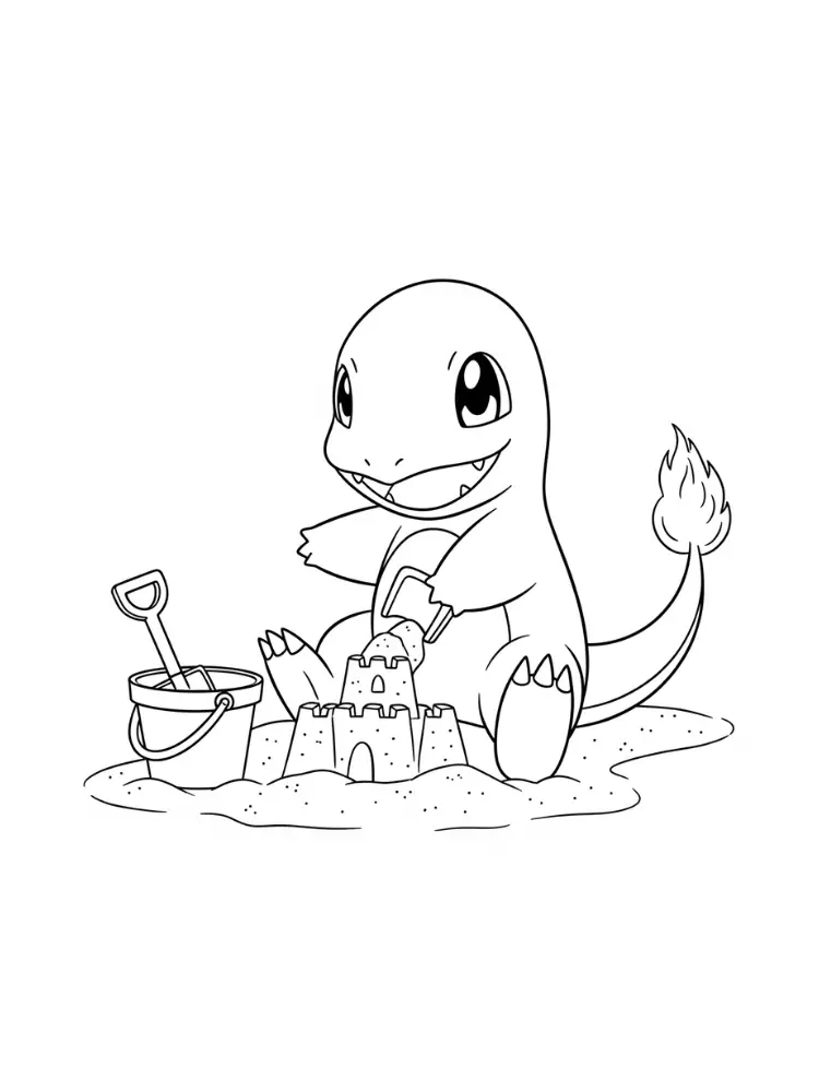 Charmander Kleurplaat 14 charmander zandkasteel bouwen kleurplaat