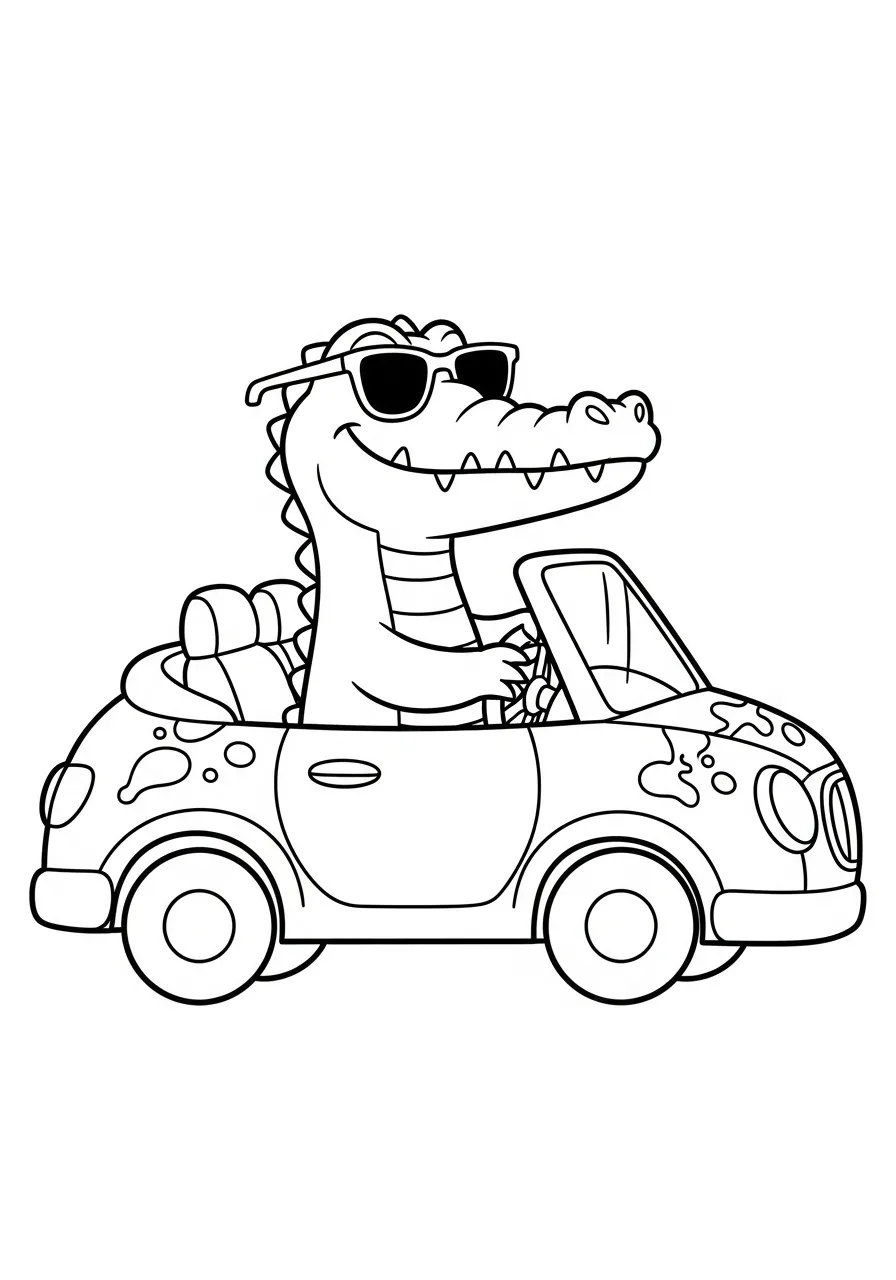 coole auto krokodil kleurplaat