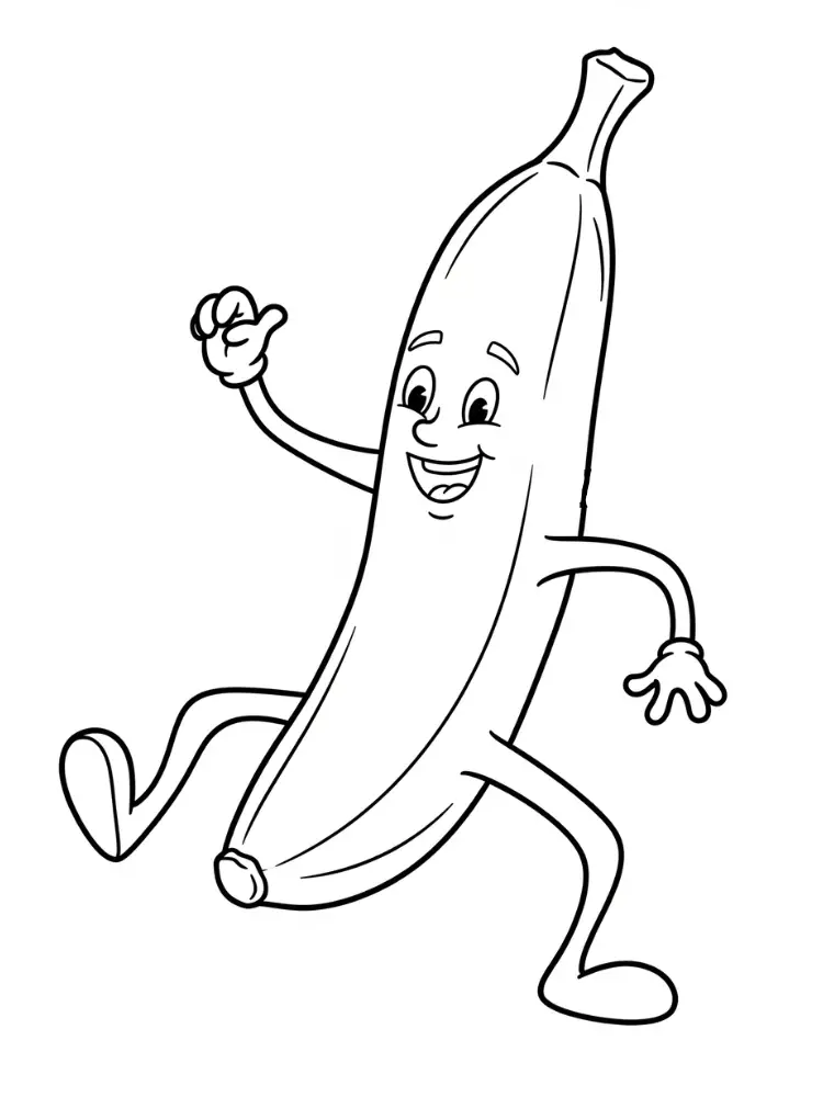 Banaan Kleurplaat 25 dansende blije banaan met handgebaren kleurplaat