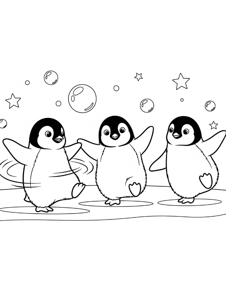 Pinguin kleurplaat 9 dansende pinguins op het ijs kleurplaat