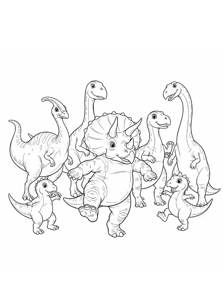 Kleurplaat Triceratops 10 dansende triceratops met dino vrienden kleurplaat