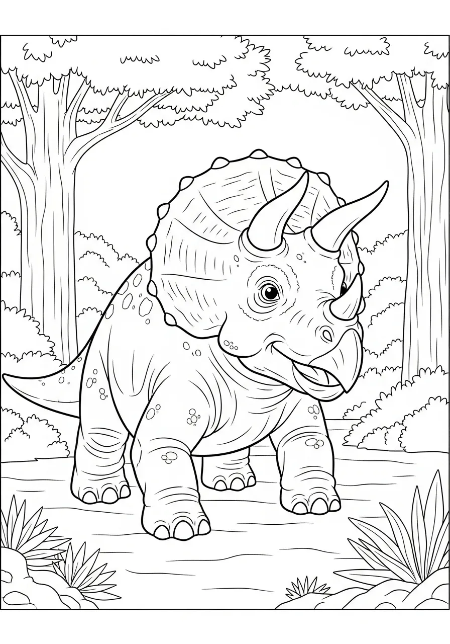 dappere triceratops in het bos Kleurplaat