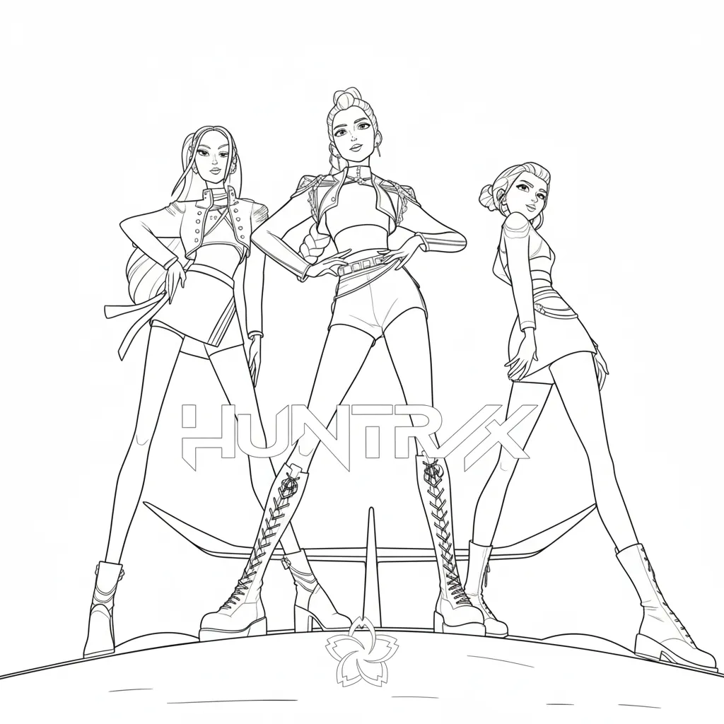 Kleurplaat Kpop Demon Hunters 9 de stoere jagers groep kleurplaat