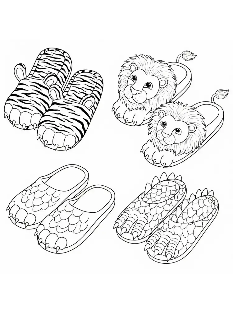 Kleurplaat Slippers 9 dieren sloffen verzameling kleurplaat