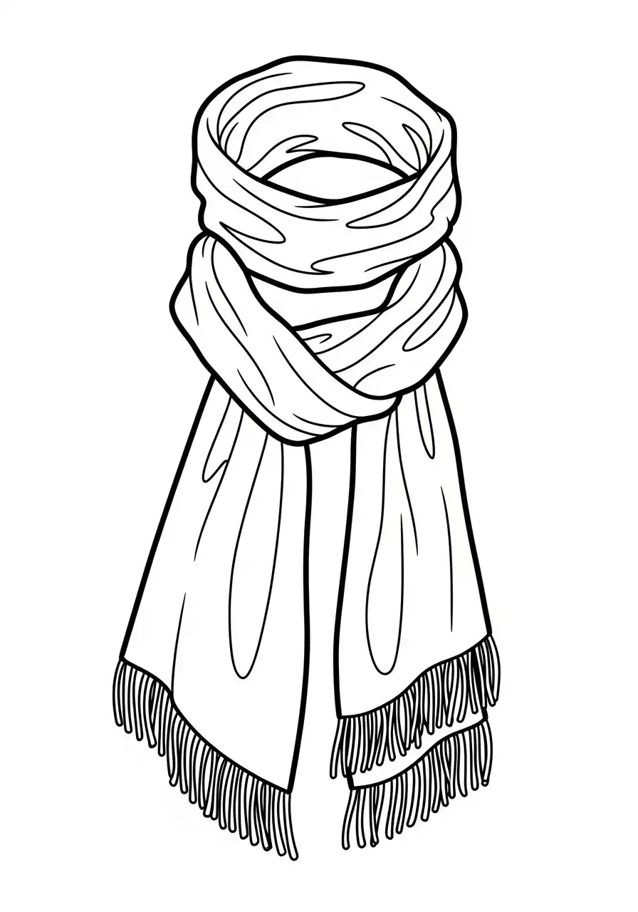 Kleurplaat Sjaal 8 dikke warme sjaal met franjes kleurplaat