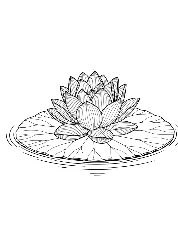Lotus Kleurplaat 8 drijvende lotus op waterblad kleurplaat