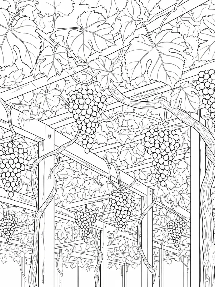 Druiven Kleurplaat 10 druiven pergola vol met trossen kleurplaat