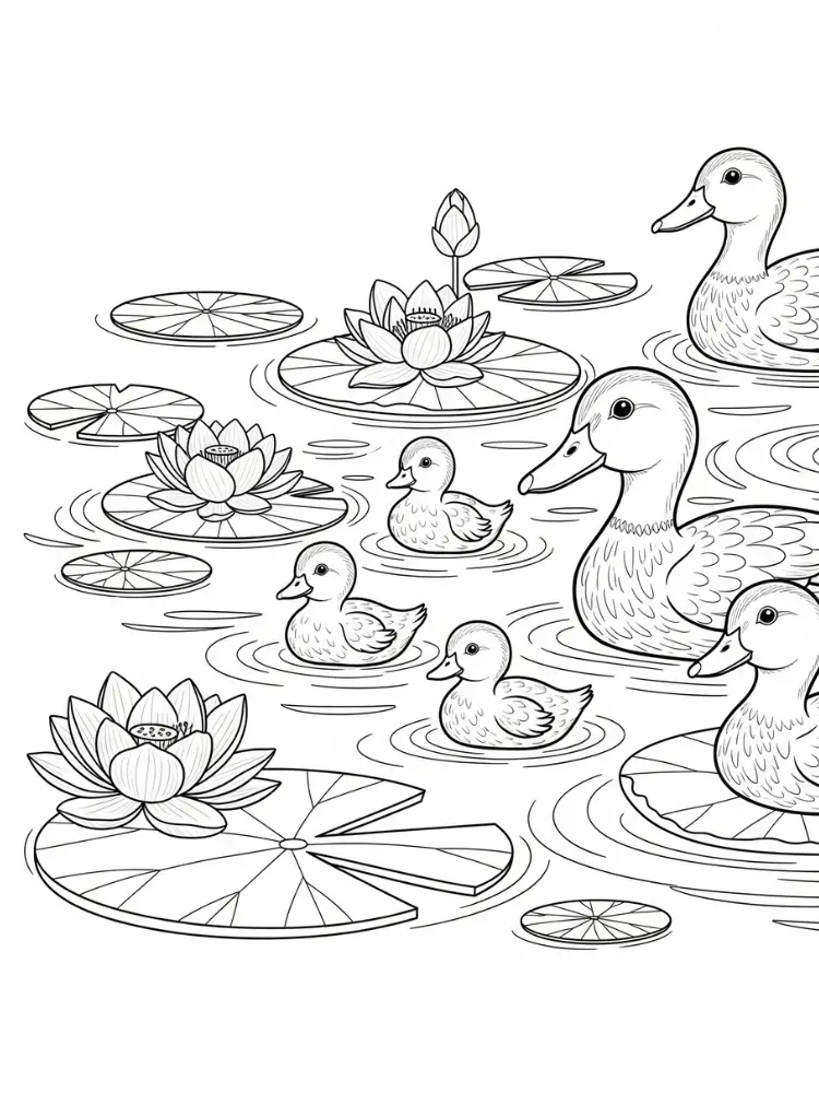 Lotus Kleurplaat 9 eendjes en waterlelies kleurplaat