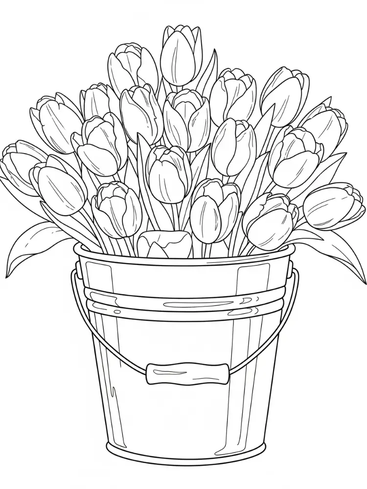 Emmer Kleurplaat 24 emmer vol tulpen kleurplaat