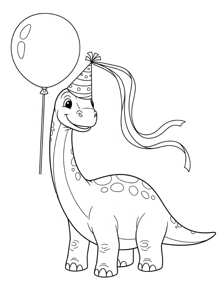 Kleurplaat Brontosaurus 15 feestelijke brontosaurus met ballonnen kleurplaat