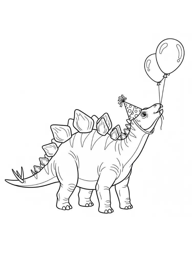 Kleurplaat Stegosaurus 9 feestelijke stegosaurus met ballonnen kleurplaat