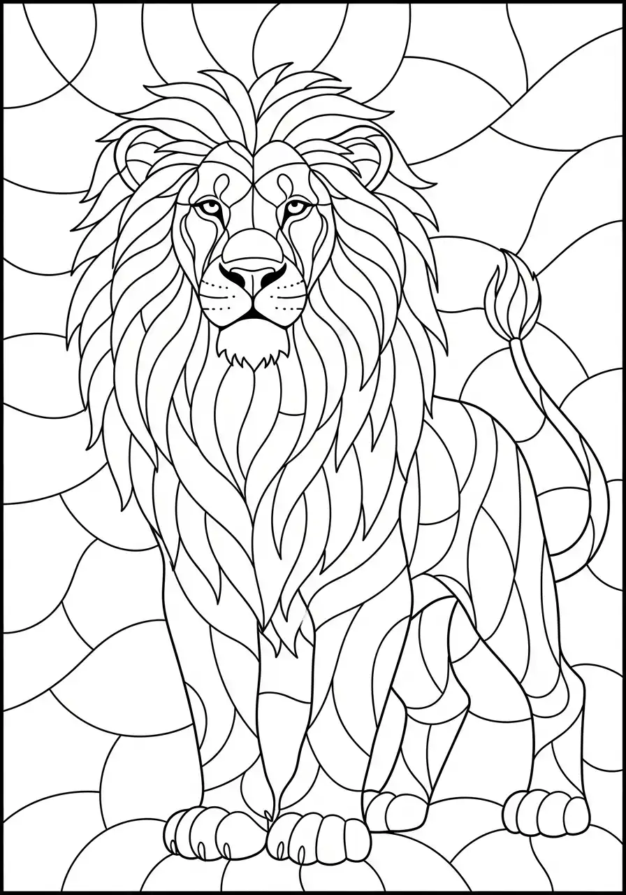 Kleurplaat leeuw 10 geometrische glas in lood leeuw kleurplaat