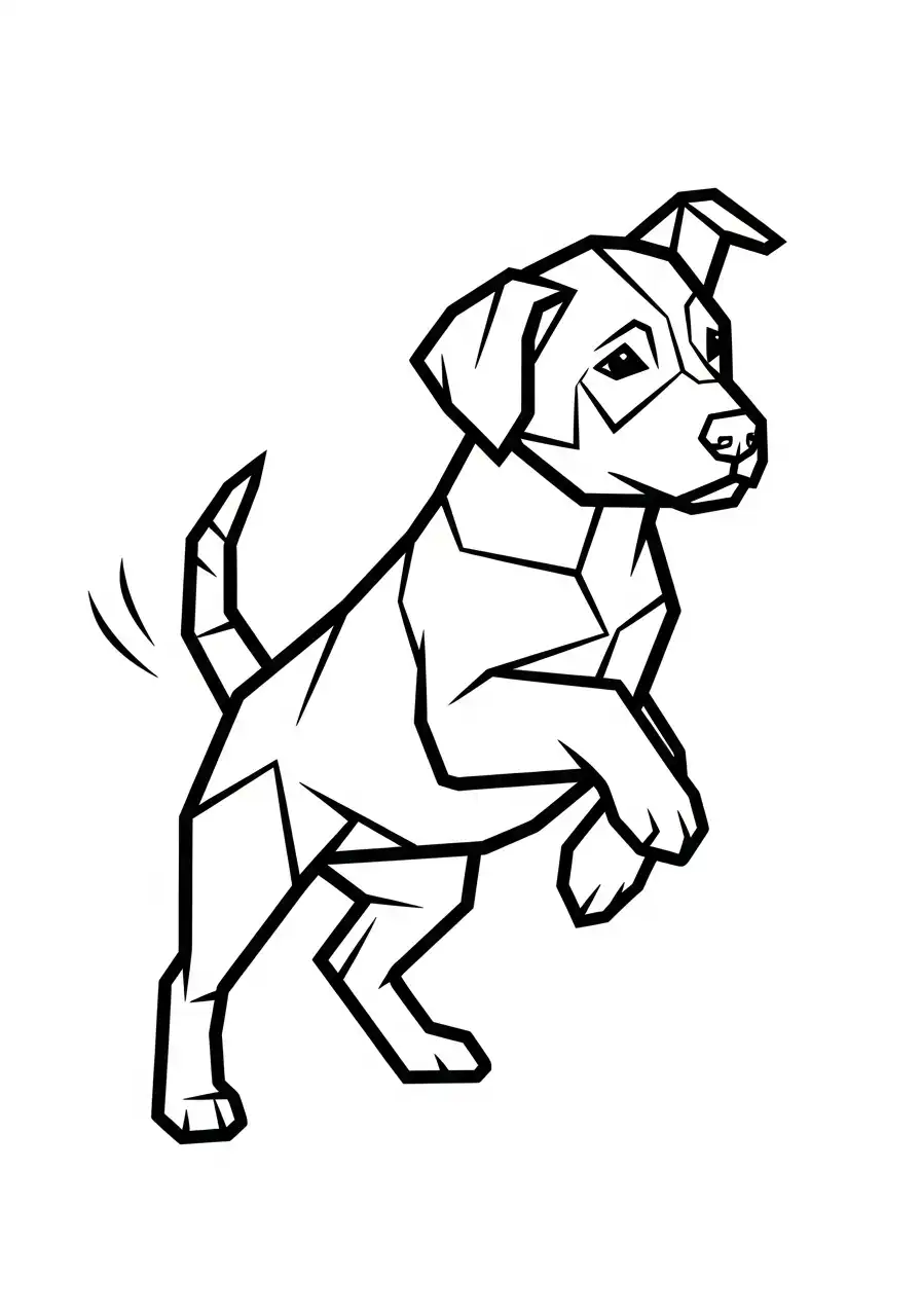 geometrische springende puppy kleurplaat