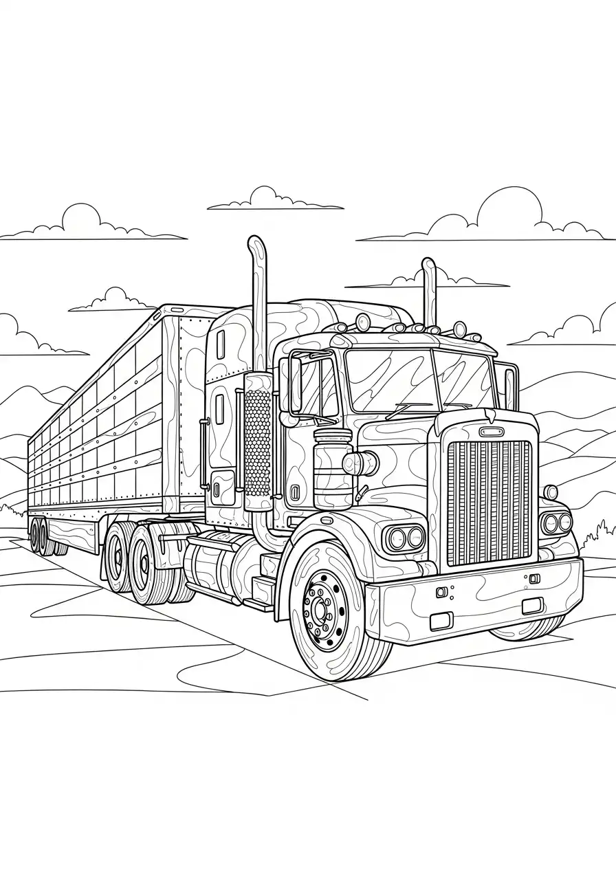 grote vrachtwagen op de weg kleurplaat