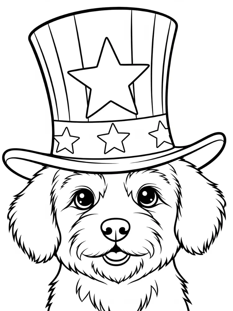 4th of July kleurplaat 22 hond met hoed kleurplaat