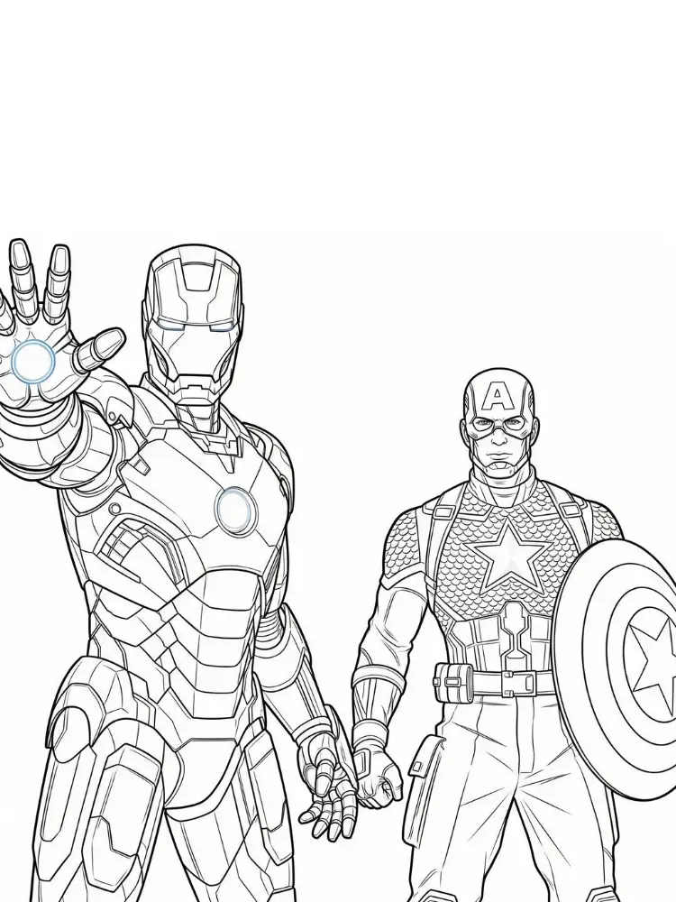 Kleurplaat Iron Man 10 ironman en captain america samen kleurplaat