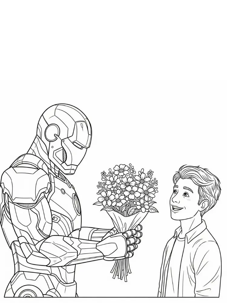 Kleurplaat Iron Man 23 ironman met bloemen voor jongen kleurplaat