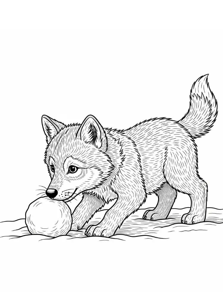 Wolf kleurplaat 10 jonge wolf speelt met sneeuwbal kleurplaat