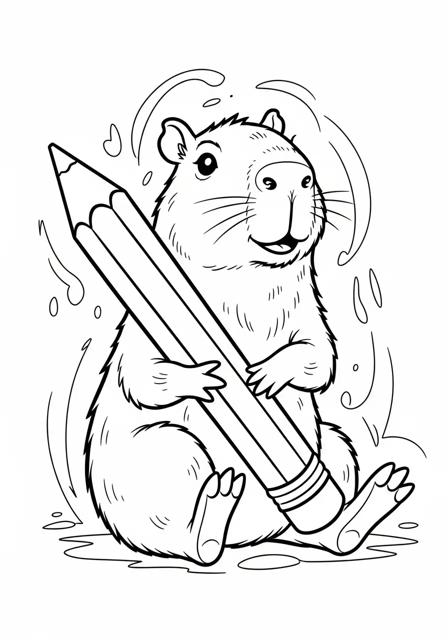 Kleurplaat Capybara 8 kapibara met reuzenpotlood kleurplaat