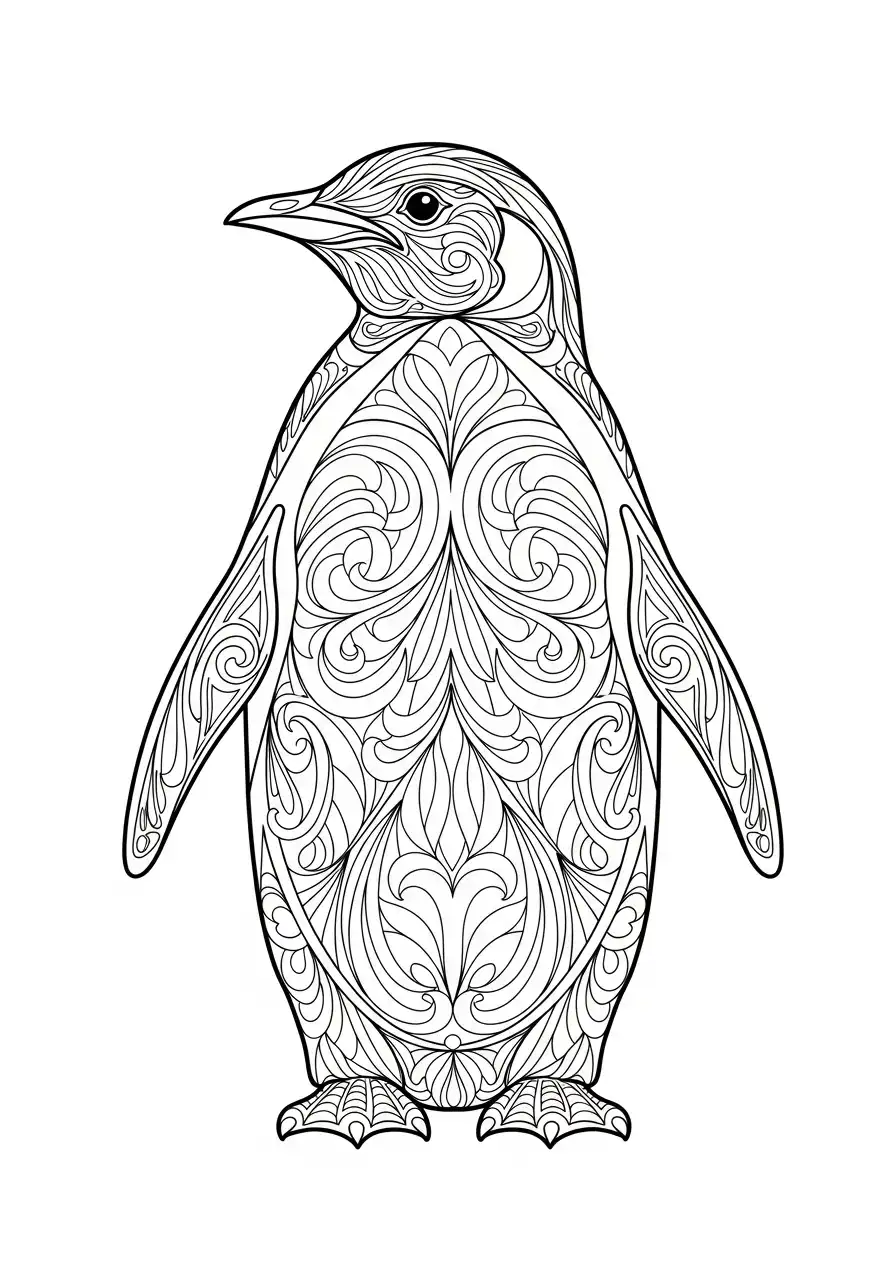 keizerpinguin met gedetailleerd zentangle patroon kleurplaat