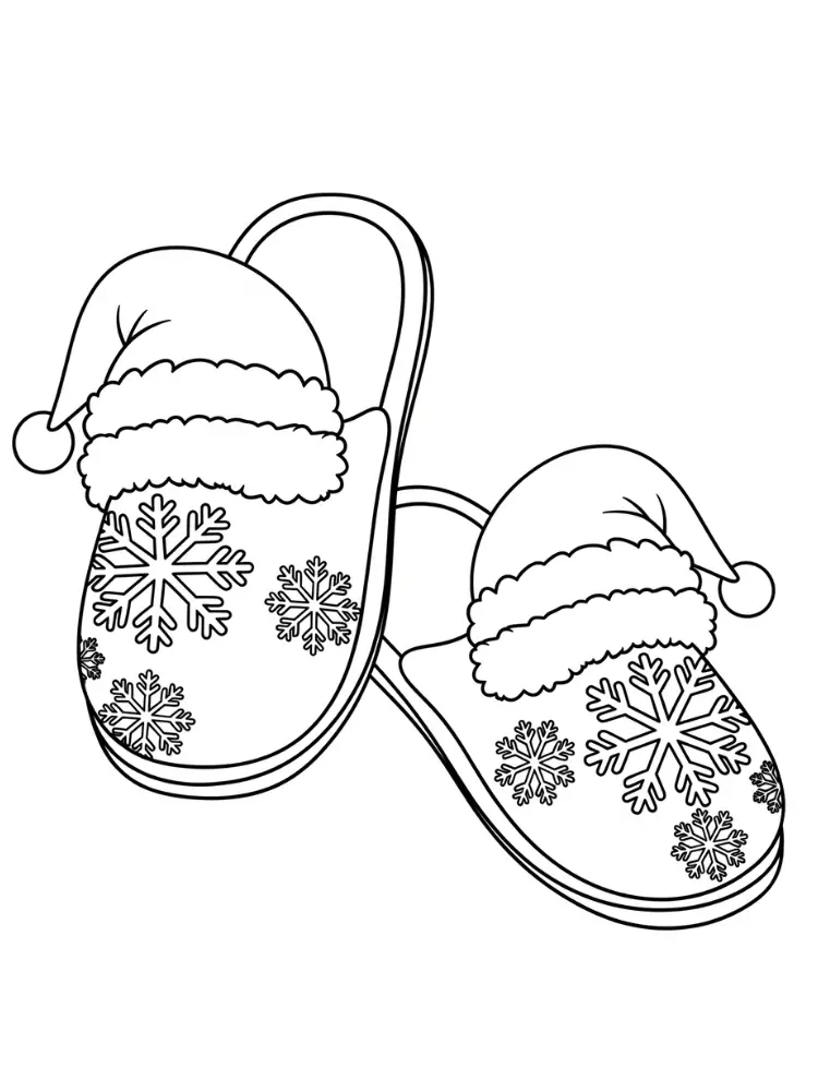 Kleurplaat Slippers 12 kerst sloffen met sneeuwvlokken kleurplaat