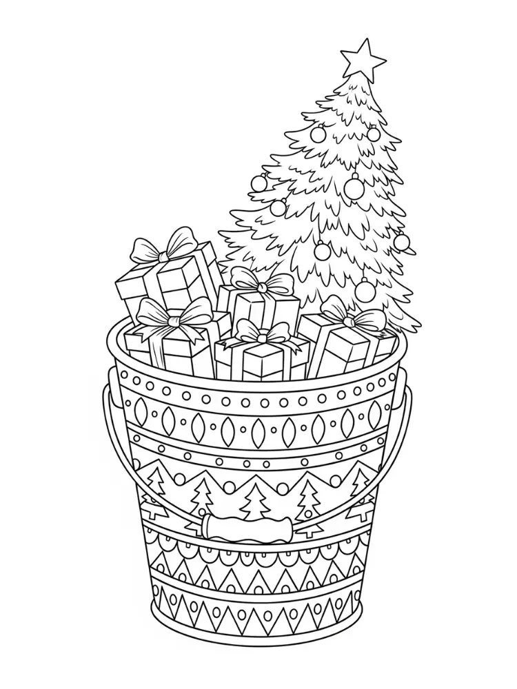 Emmer Kleurplaat 19 kerstcadeaus in versierde emmer kleurplaat
