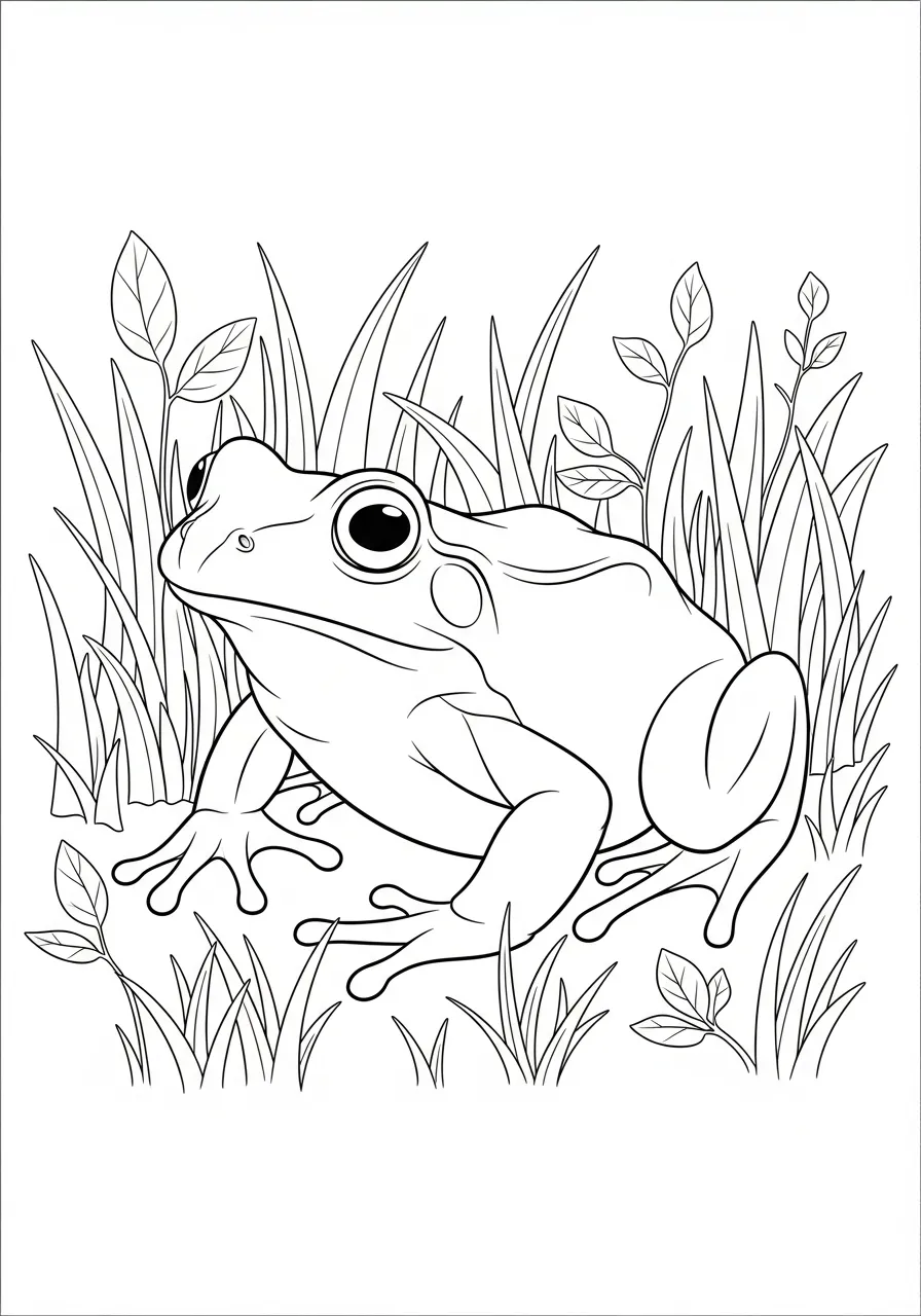 kikker in het gras Kleurplaat