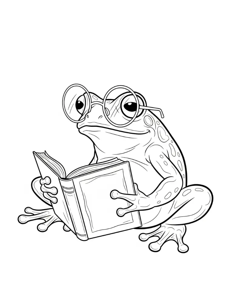 Kleurplaat Kikker 13 kikker leest boek met bril kleurplaat