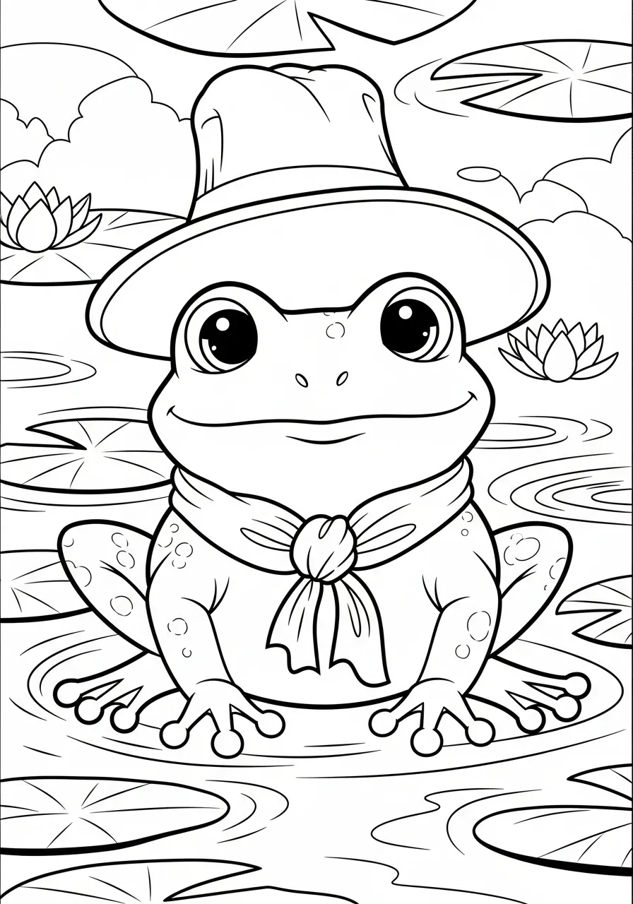 kikker met hoed Kleurplaat