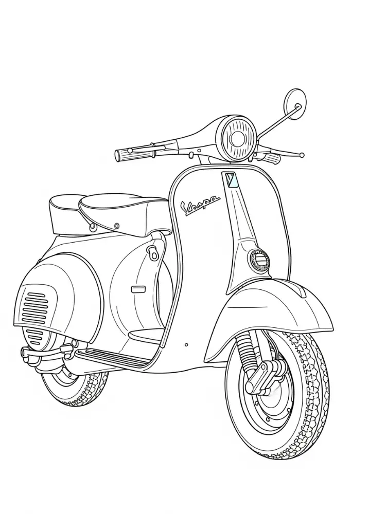 Kleurplaat Motor 24 klassieke vespa scooter voorzijde kleurplaat