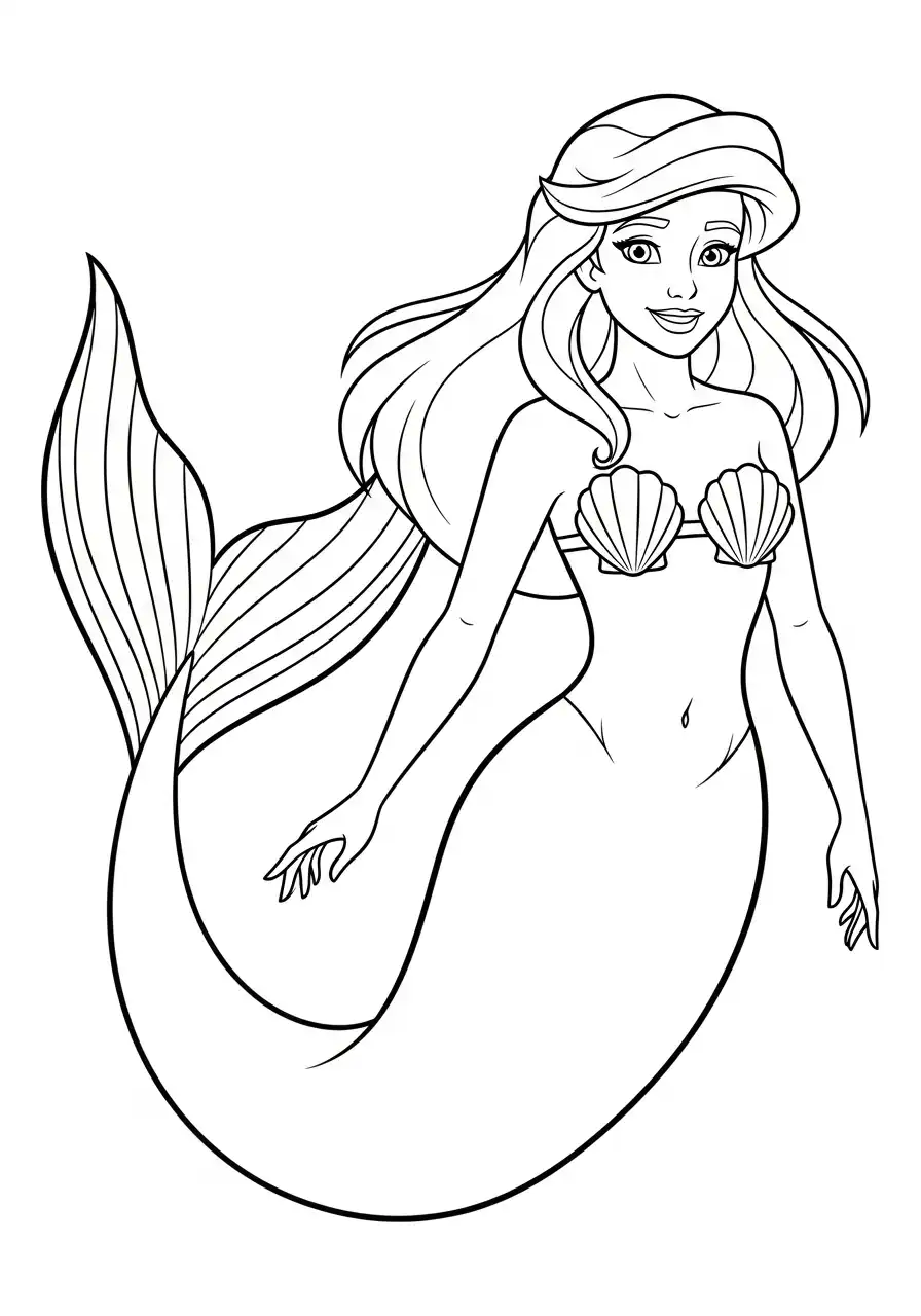 Zeemeermin kleurplaat 8 klassieke zeemeermin met schelpjes kleurplaat