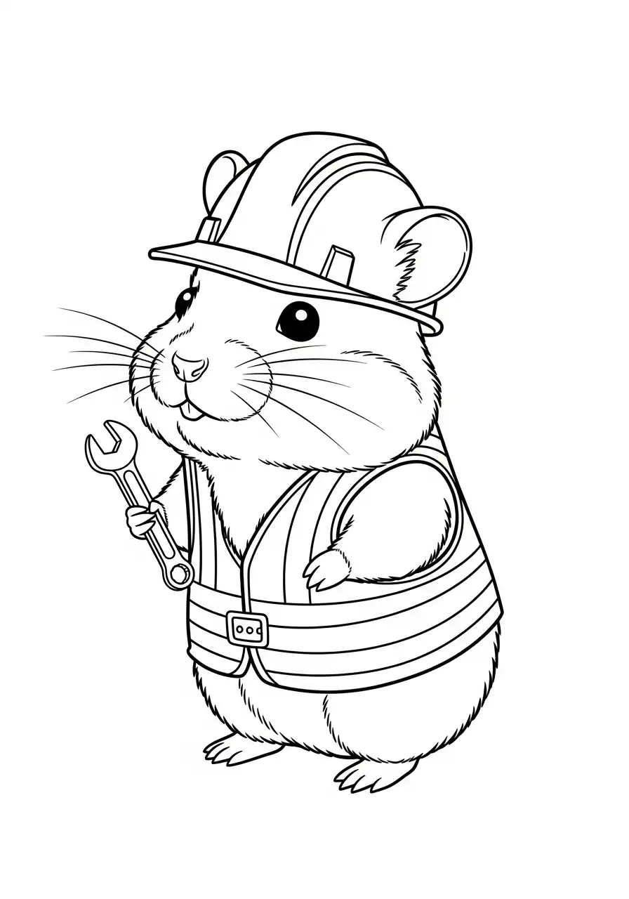 Kleurplaat Hamster 9 klusjes hamster bouwhelm gereedschap kleurplaat