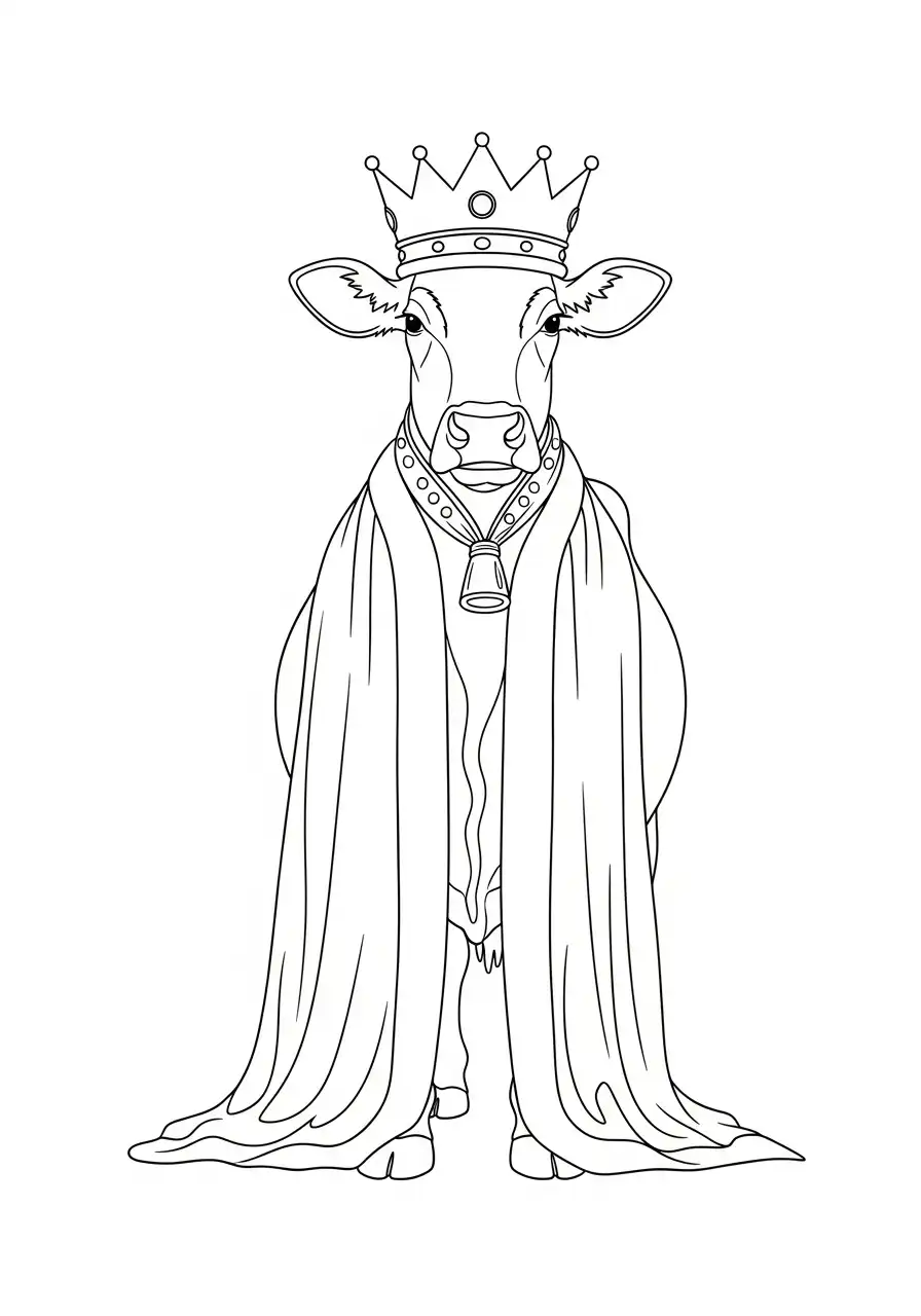 Koe kleurplaat 8 koninklijke koe met kroon en mantel kleurplaat