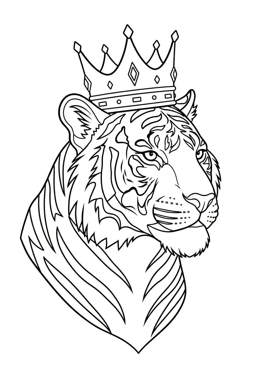 koninklijke tijgerkop met kroon kleurplaat