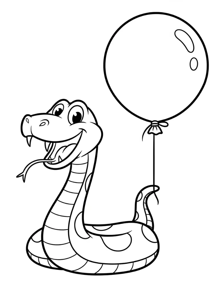 Kleurplaat Slang 10 lachende slang met ballonnen kleurplaat